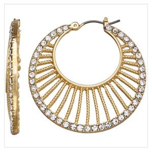Unique Gold-tone Crystal Outlined Open Braid Hoop Earrings